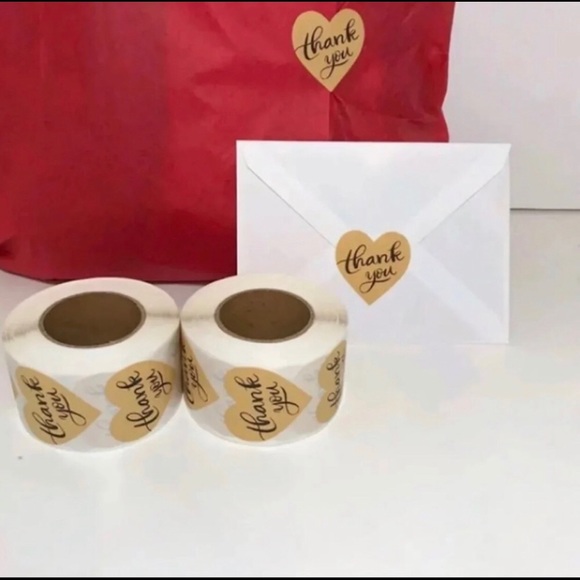 Heart Shaped Kraft Thank You Stickers - Picture 2 of 6
